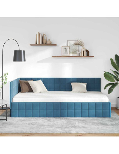 Cornice del letto ad angolo Blu 100 x 200 cm Velluto