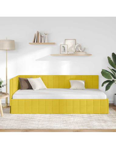 Cornice del letto ad angolo Giallo 100 x 200 cm Velluto