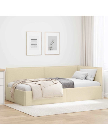Cornice del letto ad angolo Crema 100 x 200 cm Tessuto