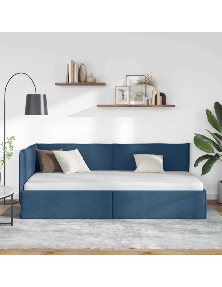 Cornice del letto ad angolo Blu 100 x 200 cm Tessuto