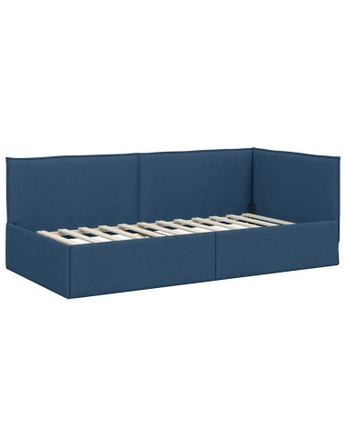 Cornice del letto ad angolo Blu 100 x 200 cm Tessuto