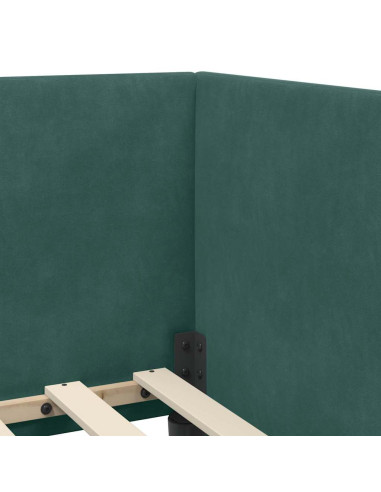 Cornice del letto ad angolo Verde scuro 90 x 190 cm Velluto