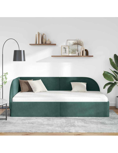 Cornice del letto ad angolo Verde scuro 90 x 190 cm Velluto
