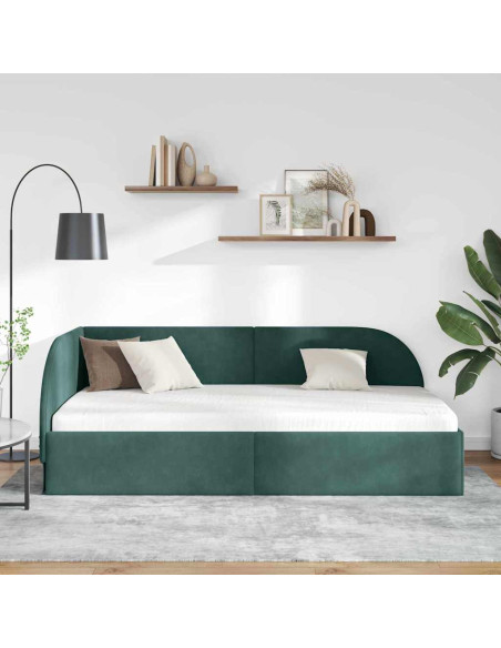 Cornice del letto ad angolo Verde scuro 90 x 190 cm Velluto