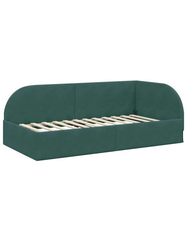 Cornice del letto ad angolo Verde scuro 90 x 190 cm Velluto