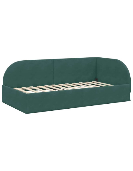 Cornice del letto ad angolo Verde scuro 90 x 190 cm Velluto