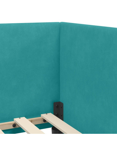 Cornice del letto ad angolo Turchese 90 x 190 cm Velluto