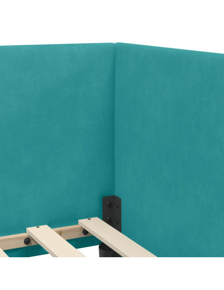 Cornice del letto ad angolo Turchese 90 x 190 cm Velluto