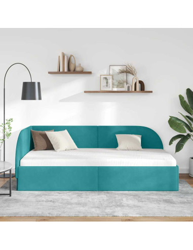 Cornice del letto ad angolo Turchese 90 x 190 cm Velluto