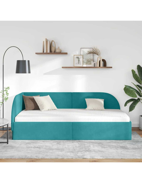 Cornice del letto ad angolo Turchese 90 x 190 cm Velluto