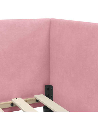 Cornice del letto ad angolo Rosa 100 x 200 cm Velluto