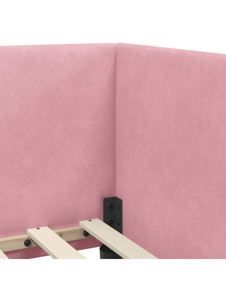 Cornice del letto ad angolo Rosa 100 x 200 cm Velluto