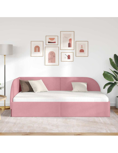 Cornice del letto ad angolo Rosa 100 x 200 cm Velluto