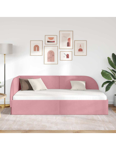 Cornice del letto ad angolo Rosa 100 x 200 cm Velluto