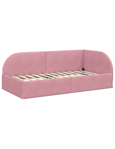 Cornice del letto ad angolo Rosa 100 x 200 cm Velluto