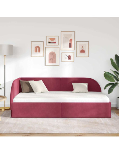 Cornice del letto ad angolo Rosso vino 100 x 200 cm Velluto