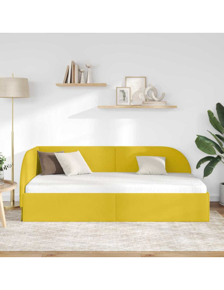 Cornice del letto ad angolo Giallo 100 x 200 cm Velluto