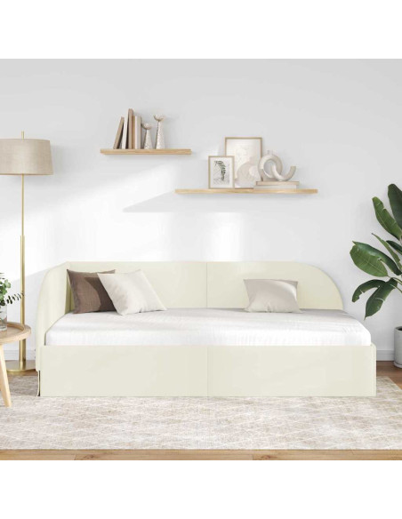 Cornice del letto ad angolo Crema 100 cm x 200 cm Velluto