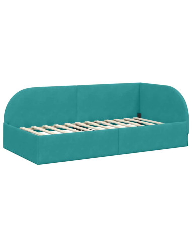 Cornice del letto ad angolo Turchese 100 x 200 cm Velluto