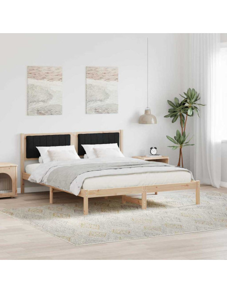 Letto con Testiera Rivestita Nero 160 x 200 cm Pino massello