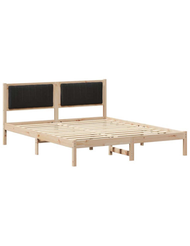 Letto con Testiera Rivestita Nero 160 x 200 cm Pino massello