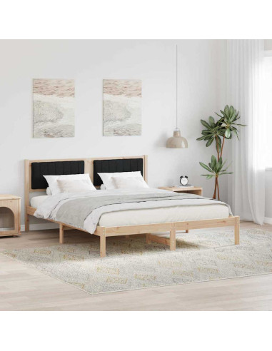 Letto con Testiera Rivestita Nero 150 x 200 cm Pino massello