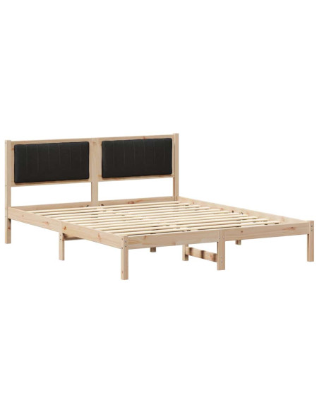 Letto con Testiera Rivestita Nero 150 x 200 cm Pino massello