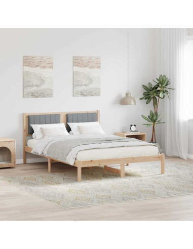 Letto con Testiera Rivestita Grigio chiaro 135 x 190 cm