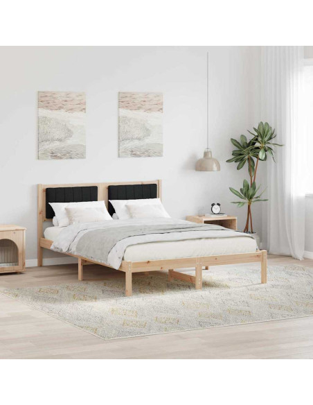Letto con Testiera Rivestita Nero 135 x 190 cm Pino massello