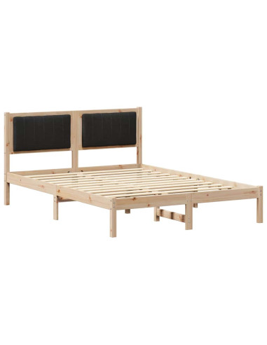 Letto con Testiera Rivestita Nero 120 x 190 cm Pino massello