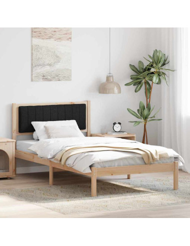 Letto con Testiera Rivestita Nero 100 x 200 cm Pino massello
