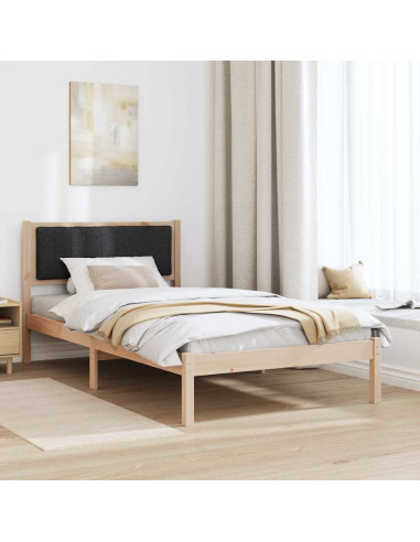 Letto con Testiera Rivestita Nero 100 x 200 cm Pino massello