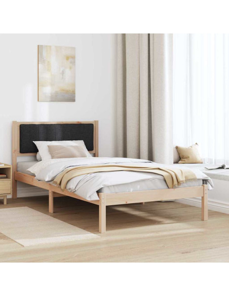 Letto con Testiera Rivestita Nero 100 x 200 cm Pino massello