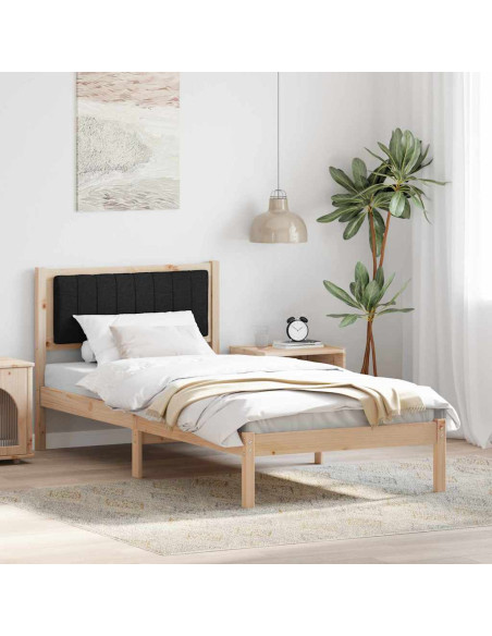 Letto con Testiera Rivestita Nero 90 x 200 cm Pino massello