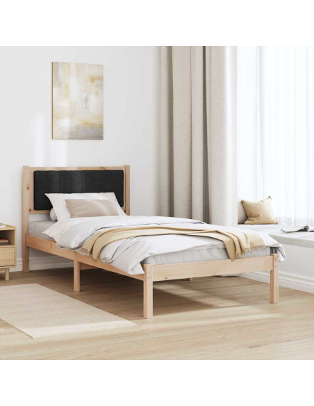 Letto con Testiera Rivestita Nero 90 x 200 cm Pino massello