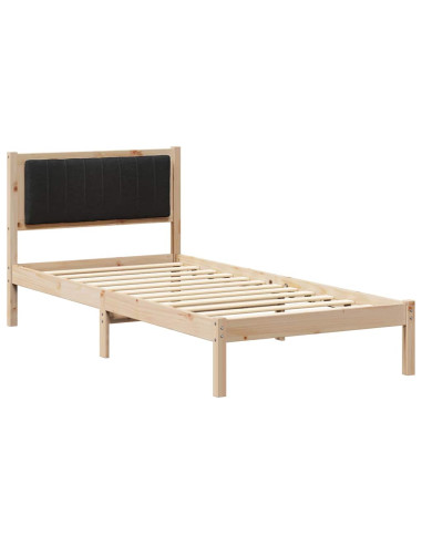 Letto con Testiera Rivestita Nero 90 x 200 cm Pino massello
