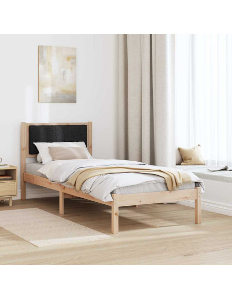 Letto con Testiera Rivestita Nero 80 x 200 cm Pino massello
