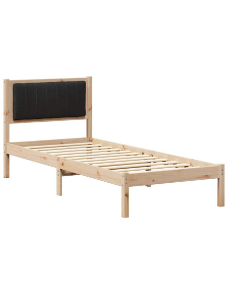 Letto con Testiera Rivestita Nero 80 x 200 cm Pino massello