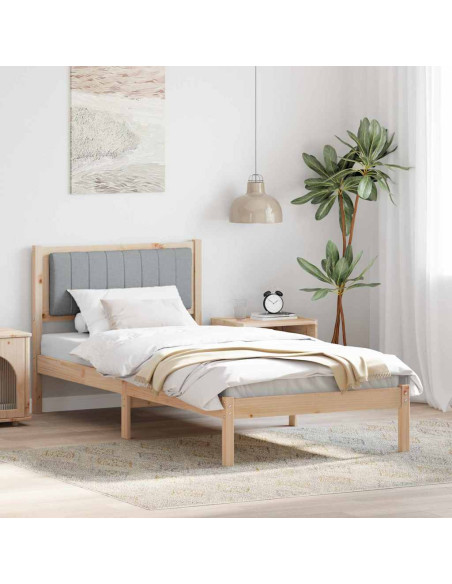 Letto con Testiera Rivestita Grigio chiaro 90 x 190 cm