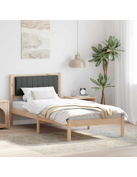Letto con Testiera Rivestita Grigio scuro 90 x 190 cm