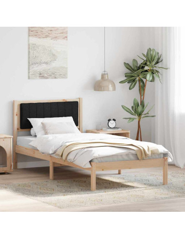 Letto con Testiera Rivestita Nero 90 x 190 cm Pino massello