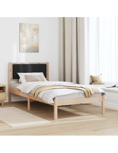 Letto con Testiera Rivestita Nero 90 x 190 cm Pino massello