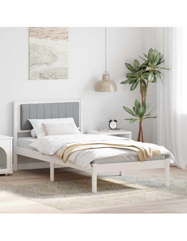 Letto con Testiera Rivestita Grigio chiaro 90 x 190 cm