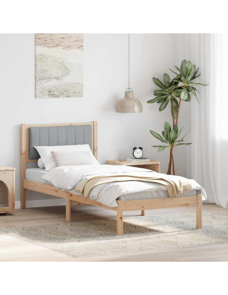 Letto con Testiera Rivestita Grigio chiaro 75 x 190 cm