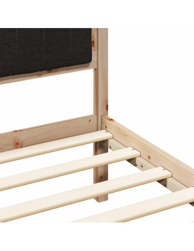 Letto con Testiera Rivestita Nero 75 x 190 cm Pino massello