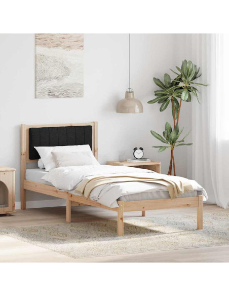 Letto con Testiera Rivestita Nero 75 x 190 cm Pino massello