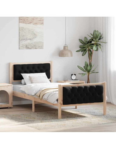 Struttura del letto con testiera Nero 90 x 200 cm Pino massello