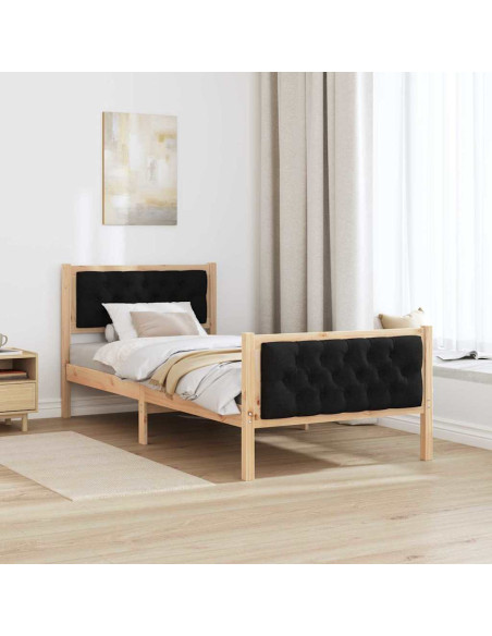 Struttura del letto con testiera Nero 90 x 200 cm Pino massello