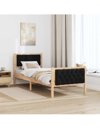 Struttura del letto con testiera Nero 80 x 200 cm Pino massello