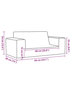 Divano per Bambini a 2 Posti Antracite in Morbido Peluche
